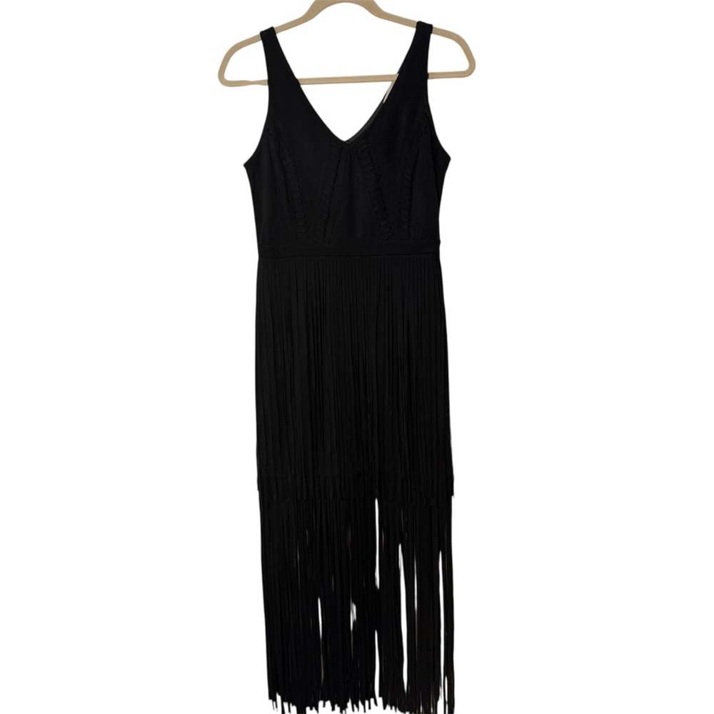 Black Two Layer Fringe Dress with Braided Bodice Women’s Size Medium